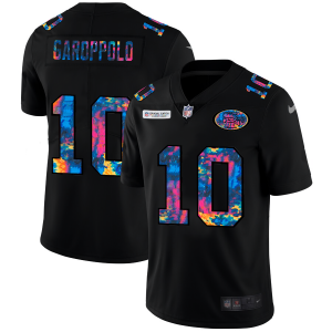 Finest San Francisco 49ers #10 Jimmy Garoppolo Men's Multi-Color Black 2020 NFL Crucial Catch Vapor Untouchable Limited Jersey