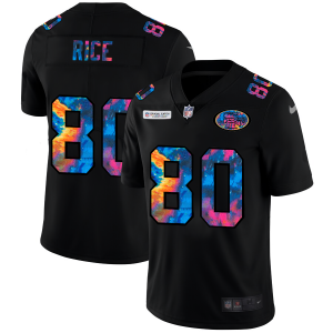 Delightful San Francisco 49ers #80 Jerry Rice Men's Multi-Color Black 2020 NFL Crucial Catch Vapor Untouchable Limited Jersey